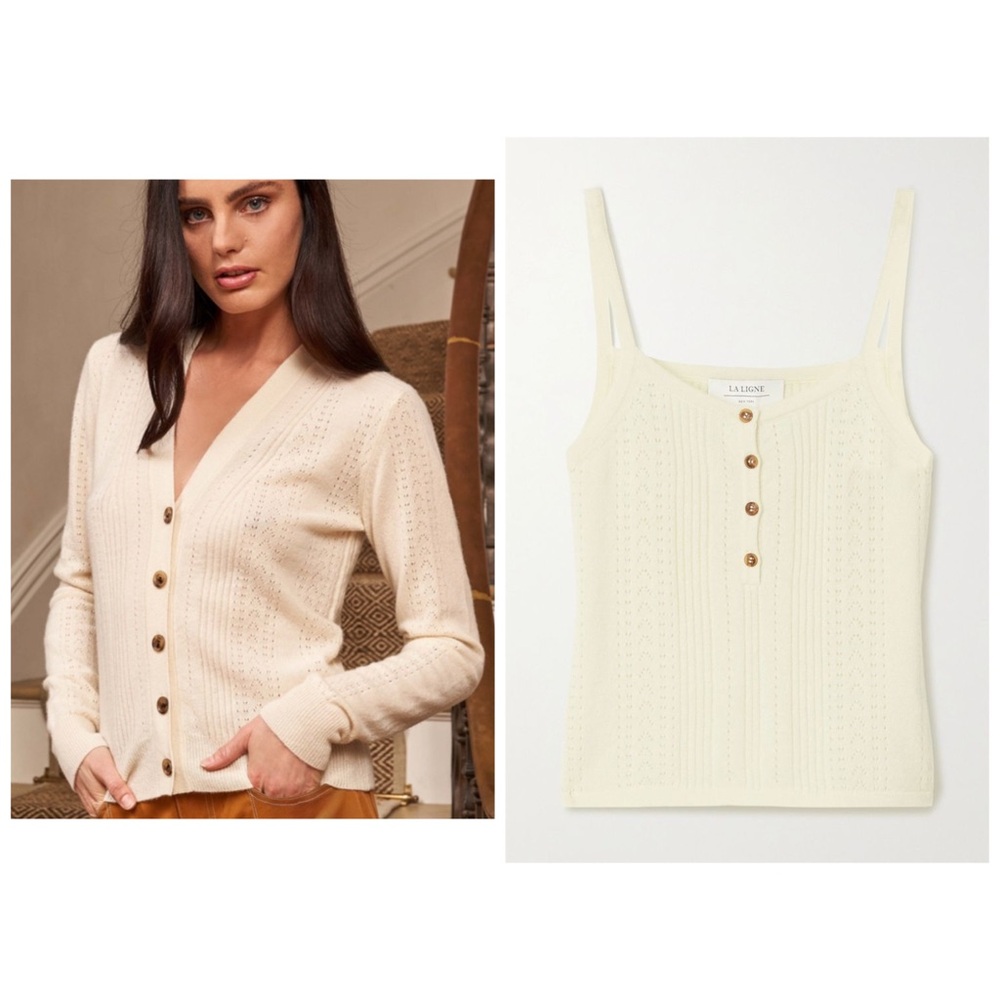 La Ligne SET Cardigan Tank Top‎ Cream Cashmere Sweater XL